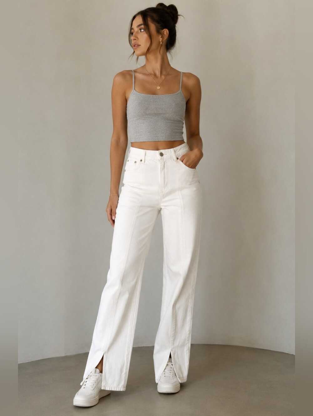 Zara White High Rise Wide Leg Front Slit Jeans Size 2 EU 34 Soft Wester Soft